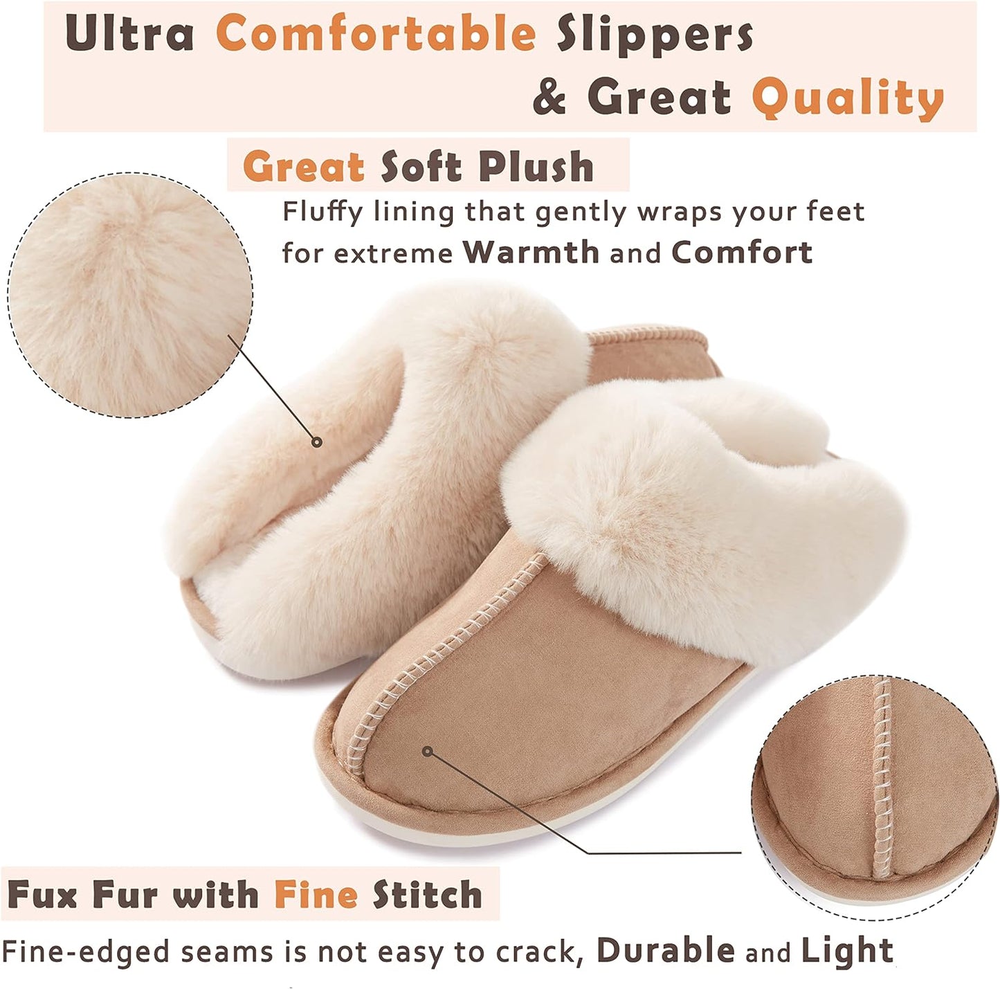 Womens Fuzzy Slippers Memory Foam Warm Cozy Indoor House Shoes | Fluffy, Comfy, Winter, Faux Fur, Indoor Outdoor, Non-Slip, Slip On, Home, Bedroom