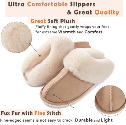 Womens Fuzzy Slippers Memory Foam Warm Cozy Indoor House Shoes | Fluffy, Comfy, Winter, Faux Fur, Indoor Outdoor, Non-Slip, Slip On, Home, Bedroom