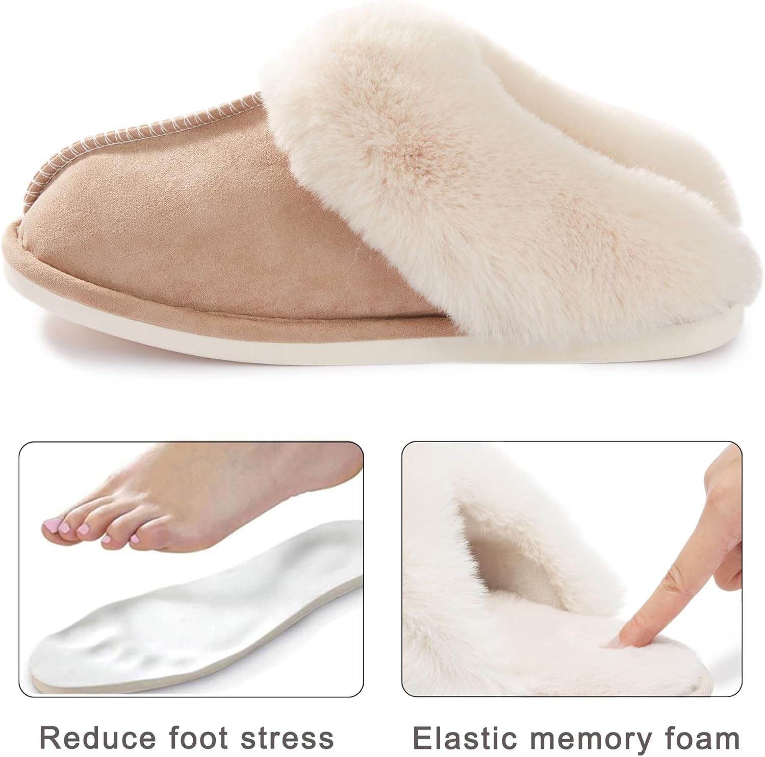 Womens Fuzzy Slippers Memory Foam Warm Cozy Indoor House Shoes | Fluffy, Comfy, Winter, Faux Fur, Indoor Outdoor, Non-Slip, Slip On, Home, Bedroom