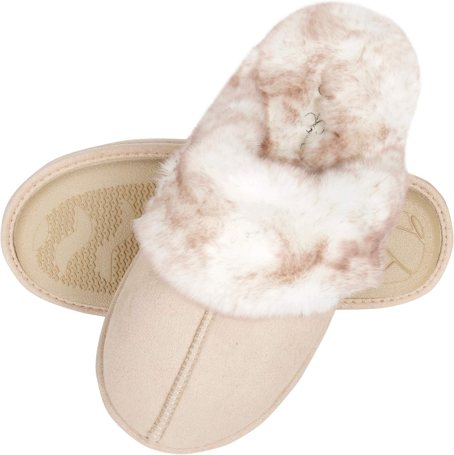 Womens Comfy Faux Fur House Slipper Scuff Memory Foam Slip on Anti-Skid Soleslipper