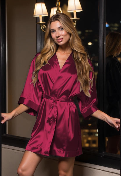 Women'S Silky Satin Kimono Robes for Bridesmaids, Bride, Short Loungewear, Lingerie Dressing Gown Silk like VS Robe