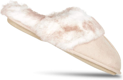 Womens Comfy Faux Fur House Slipper Scuff Memory Foam Slip on Anti-Skid Soleslipper