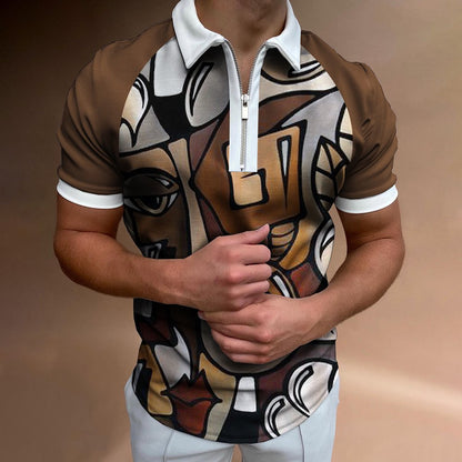 Men'S POLO Shirt Striped Printed Short Sleeve T-Shirt Lapel Shirt