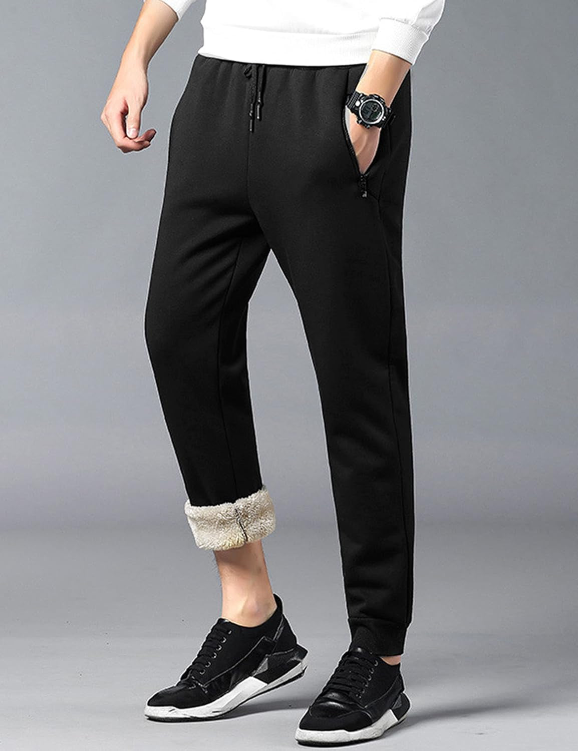 Mens Winter Warm Sherpa Lined Active Thermal Jogger Fleece Sweatpants Pant