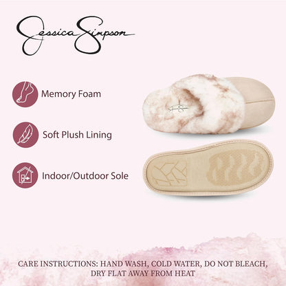 Womens Comfy Faux Fur House Slipper Scuff Memory Foam Slip on Anti-Skid Soleslipper