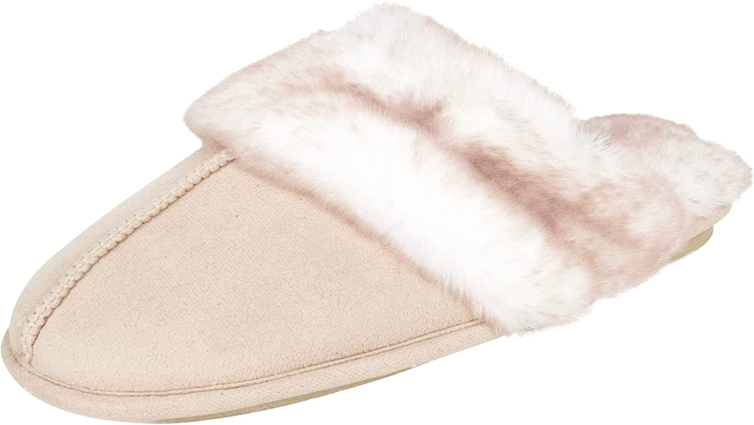 Womens Comfy Faux Fur House Slipper Scuff Memory Foam Slip on Anti-Skid Soleslipper